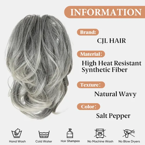 Miniatura 2 de CJL HAIR - Extensiones de cabello sintético con pinza de garra para coleta corta, rizado/ondulado, DIY, metálicas flexibles, pieza de cabello C-Sal