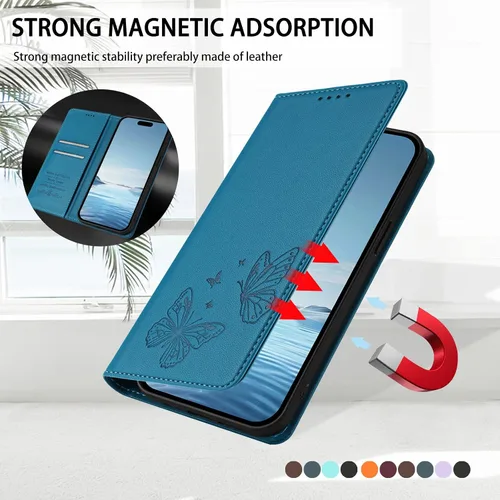 Miniatura 17 de Butterfly Embossed Leather Wallet Flip Case for Motorola Moto E22i 4G, Magnetic Closure, RFID Blocking Cover, Card Holder Black.