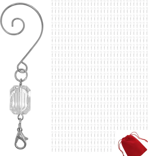 BANBERRY DESIGNS Ganchos para adornos de Navidad, ganchos de alambre plateado acrílico transparente, paquete de 600, cada colgador mide 3 pulgadas.