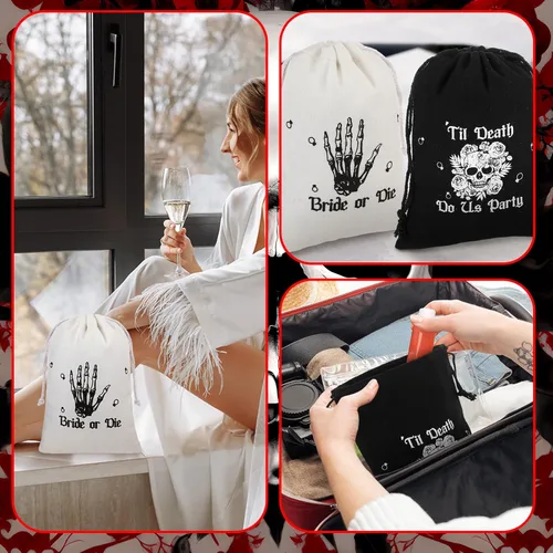 Miniatura 6 de Paterr Juego de 20 bolsas de regalo para despedida de soltera, 5 x 7 pulgadas, Bride or Die Till Death Do Us Party Gothic Bachelorette Gift Cotton