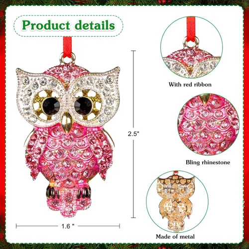 Miniatura 7 de WaaHome Adornos de Navidad de Búho de Metal 2025 - Adornos de Recuerdo de Búho Rosa para Adornos de Árbol de Navidad, Regalos para Mujeres, Niñas