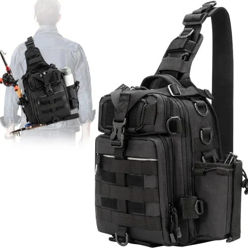 Miniatura 10 de Blisswill - Bolsa de almacenamiento para equipo de pesca al aire libre - Mochila de pesca grande resistente al agua I: camuflaje bosque