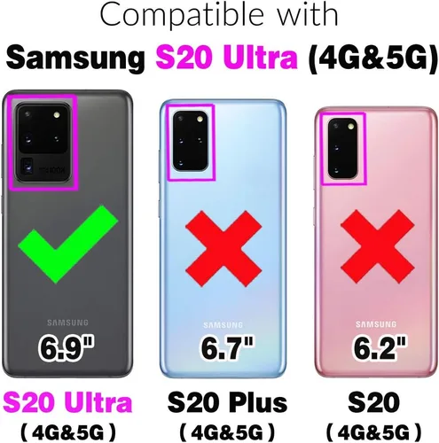 Miniatura 2 de Funda de teléfono para Samsung Galaxy S20 Ultra 5G con protector de pantalla de vidrio templado, funda de cuero con tapa para tarjetero, accesorios