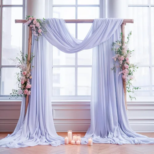 Miniatura 18 de Tela drapeada para arco de boda, 2 paneles de 18 pies, cortina de telón de fondo transparente azul bebé, cortina de gasa para boda, arco, ceremonia