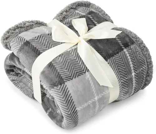 Miniatura 3 de PAVILIA Premium Manta de vellón sherpa a cuadros súper suave, acogedora, afelpada, microfibra ligera, reversible para sofá y cama, para todas