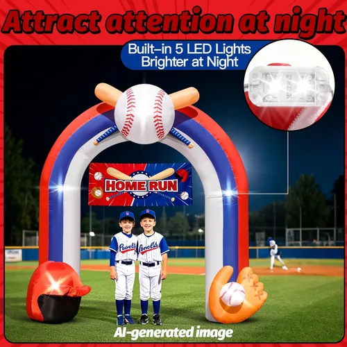 Miniatura 3 de Arco inflable gigante de béisbol de 9 pies para decoración de fiesta de campo de béisbol Baseball Blow-Up With Home Run Banner 1 Blower and 5