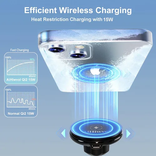 Miniatura 6 de Para Qi2 Magsafe 15W Cargador de portavasos de coche [restricción de calor], soporte magnético para taza de teléfono, cargador inalámbrico, carga