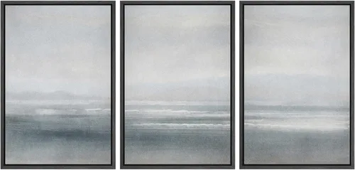 Miniatura 46 de SIGNWIN Lienzo enmarcado para pared, juego de arte abstracto de serenidad costera, ilustraciones abstractas junto al mar, arte moderno, decorativo
