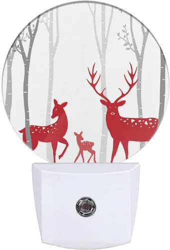Miniatura 8 de LEDLAMP3009 - Luz nocturna de ciervo con enchufe, color rojo, árbol de abedul, tronco de invierno, cornamenta, vida silvestre, luz nocturna