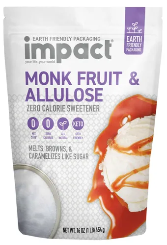 Impact - Edulcorante de alulosa de fruta de monje, sustituto de azúcar de mezcla cristalizada, cero calorías, bajo en carbohidratos, esencial para