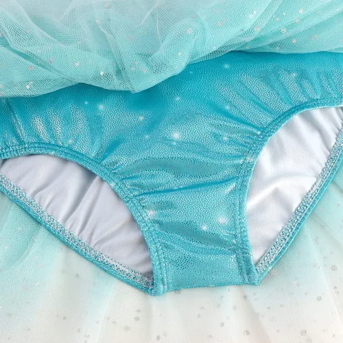 Miniatura 24 de EQSJIU Leotardo de baile de manga larga para niñas, vestido de ballet brillante con copo de nieve, tutú con falda tutú para niñas