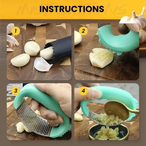 Miniatura 4 de Prensador de Ajo Basculante de Acero Inoxidable, Triturador de Ajo con Pelador y Cepillo de Limpieza, Picador de Ajo Fácil de Usar para Cocinar