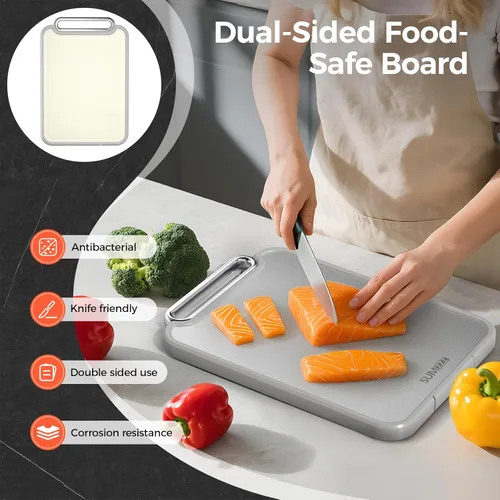 Miniatura 5 de Sumzzz Tabla de cortar de acero inoxidable para cocina, tabla de cortar 2 en 1 de doble cara, apta para lavavajillas, acero inoxidable de grado