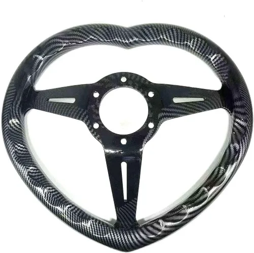 Miniatura 6 de Volante en forma de corazón negro del ABS universal del volante del estilo de la fibra de carbono