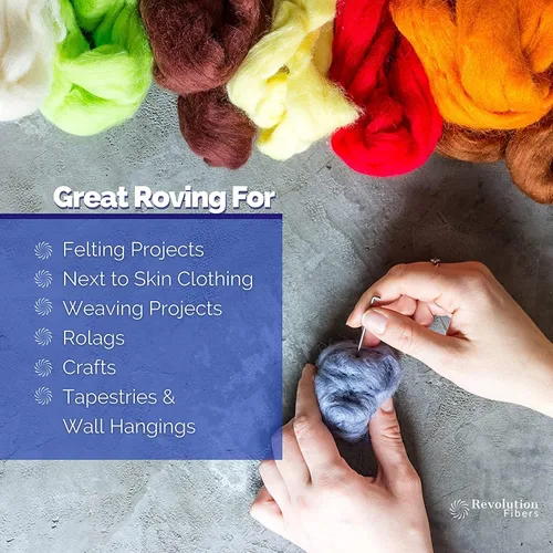 Miniatura 3 de Revolution Fibers Lana Merino para hilar Lana superior peinada Premium 22 micrones, perfecta para proyectos de fieltro, hilado, colgantes
