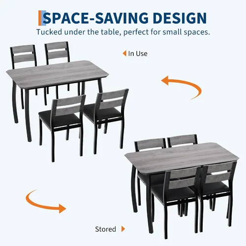 Miniatura 5 de IDEALHOUSE Juego de mesa de comedor para 4 mesas de cocina modernas y sillas con bordes biselados, asientos acolchados, marco de metal compacto que