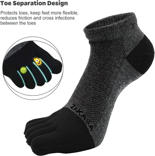 Miniatura 2 de ZAKASA Calcetines de tobillo para hombre, atléticos, para correr, de algodón, de cinco dedos, de malla transpirable, talla 8-12 (5 pares)