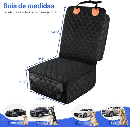 Miniatura 5 de PETICON Paquete de 2 fundas de asiento delantero, funda de asiento de automóvil para perro de protección completa con solapas laterales, Negro