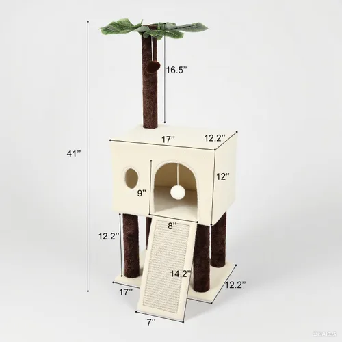 Miniatura 2 de Árbol de gato de 41 pulgadas para gatos de interior, torre de gato con tablero de rascar, casa de actividad moderna para gatos grandes, condominio