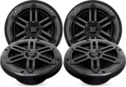 BELVA BMS654BT Amplificador Bluetooth de 4 canales pico de 1000 W con cuatro altavoces marinos coaxiales de 2 vías de 6.5 pulgadas para