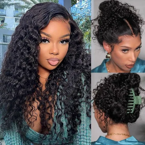 Miniatura 27 de Pelucas de encaje frontal de onda corporal 360 de cabello humano para mujeres, sin pegamento, previamente despuntadas con pelillos, 180 % de Peluca