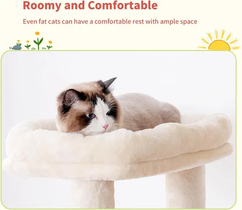 Miniatura 3 de Hey-brother Torre de árbol alto para gatos, postes rascadores resistentes con plataformas grandes, condominios acogedores, hamaca grande, bolas