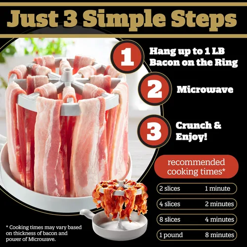 Miniatura 3 de Bacon Wizard - Cocina para microondas y tocino – Cocina hasta 1 libra de tiras a la vez – Crujiente y uniformemente cocinado en minutos – Bandeja