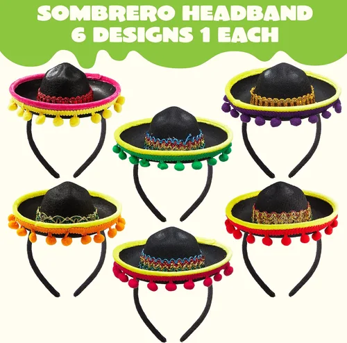 Miniatura 6 de JOYIN - 6 diademas con sombrero de tela para fiesta del Cinco de Mayo, suministros para fiesta, sombreros de fiesta, decoraciones temáticas