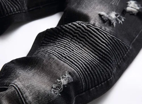 Miniatura 5 de Pantalones de mezclilla de motociclista para niño, ajustados, rasgados, desgastados, elásticos, elegantes y modernos