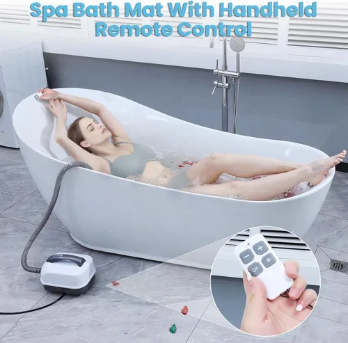 Miniatura 3 de Tapete de baño portátil de burbujas para spa, tapete de baño antideslizante de cuerpo completo con control remoto, almohada y bomba de aire