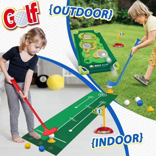 Miniatura 6 de Liberry Juego de Golf para Niños Pequeños de 2, 3, 4, 5 Años Niños Niñas, Carrito de Golf Mejorado para Niños con Tablero de Cornhole de Golf