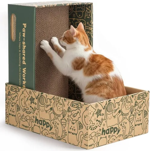 Miniatura 9 de Paquete de 6 almohadillas para arañazos para gatos con caja, rascador de cartón para gatos de interior, tabla de rascar reversible con cama
