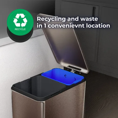 Miniatura 2 de Home Zone Living - Cubo de basura delgado para cocina de 13 galones con dos compartimentos para reciclaje, de acero inoxidable, color negro, 50