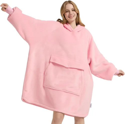 Miniatura 38 de Krifey Manta con capucha de sherpa de gran tamaño como regalo de cumpleaños para mamá, mujer, novia, hombre, acogedora sudadera con bolsillo gigante