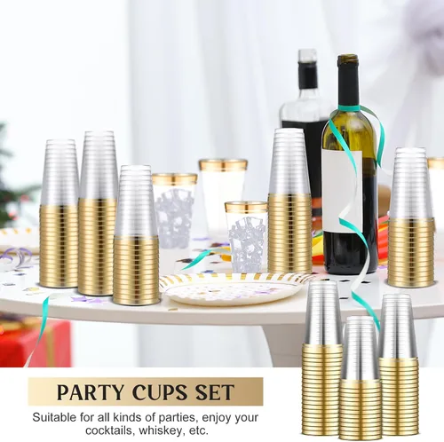 Miniatura 4 de Sliner 50 vasos de plástico duro con doble aro, copas de vino resistentes para vacaciones, Navidad, Año Nuevo, suministros de fiesta de cumpleaños