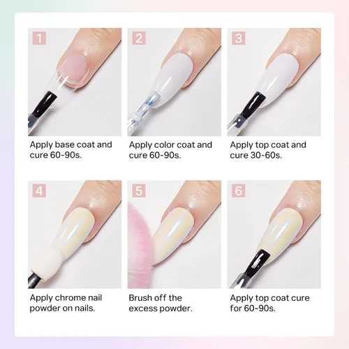 Miniatura 8 de MIZHSE Polvo de uñas cromado, 6 colores, polvo holográfico de uñas iridiscente con purpurina de sirena iridiscente para uñas, pigmento de uñas