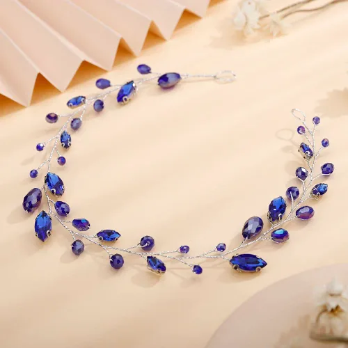 Miniatura 10 de Teyglen Diadema larga de diamantes de imitación para novias, tocados vintage para mujeres, fiestas, bailes, cumpleaños (negro)
