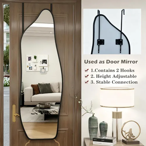 Miniatura 3 de Dolphin Shape Full Length Door Mirror 16"x48", Metal Frame with Protective Film, No-Drilling Hanging or Wall Mount, Hooks & Hardware Included, Full