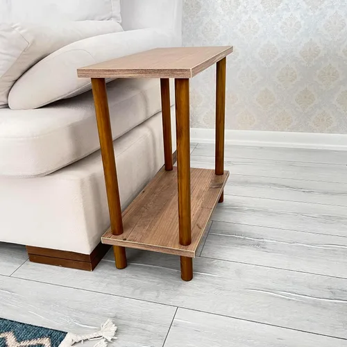Miniatura 10 de Narrow Small Places - Mesa auxiliar moderna de mármol sintético para sofá sala de estar, mesa auxiliar minimalista delgada de 2 niveles con estante