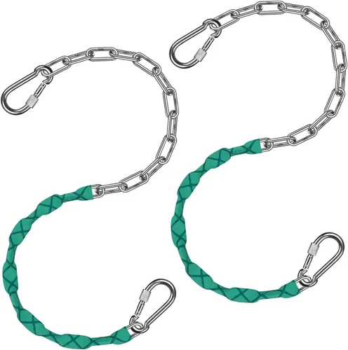 Miniatura 8 de SELEWARE 2 cadenas de columpio resistentes de 85 pulgadas, cadenas colgantes de acero inoxidable de capacidad de 1000 libras con 4 mosquetones, kit