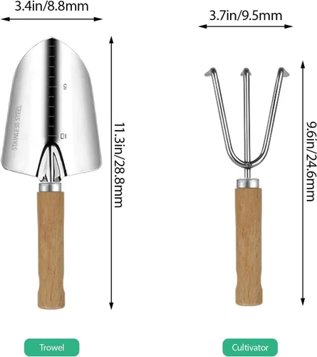 Miniatura 2 de LeMotech Juego de herramientas de jardín, 2 herramientas manuales de jardinería, paleta de acero inoxidable y cultivador con asa, kit de jardinería