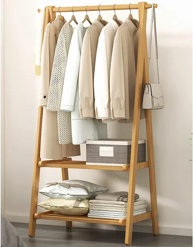 Miniatura 13 de Perchero de madera de bambú, con estantes de almacenamiento, estante para colgar ropa, para entrada, sala de estar, dormitorio