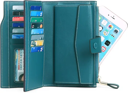 Miniatura 2 de SENDEFN - Cartera de cuero para mujer, portatarjetas con bloqueo RFID, monedero para mujer con cierre