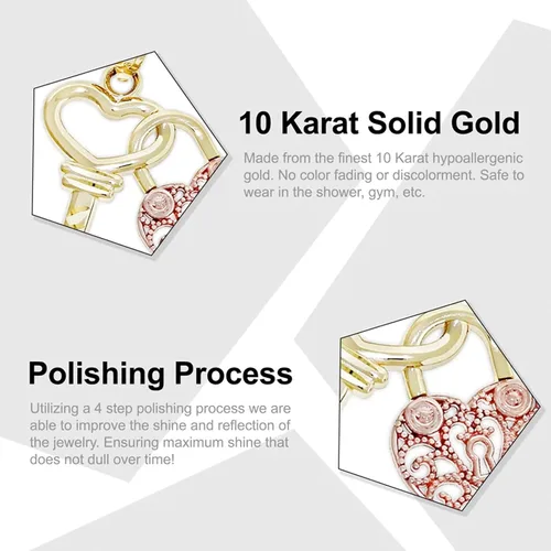 Miniatura 3 de CA CHARMAMERICA Gold Lock and Key Heart Charm - 10 Karat Solid Gold - Key Pendant - Locket Pendant