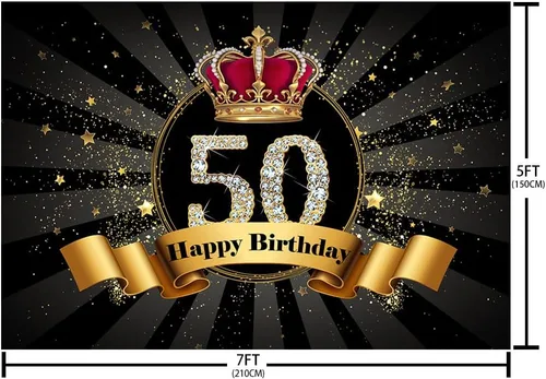 Miniatura 5 de SENDY Telón de fondo para fotografía de fiesta de cumpleaños número 50 de 7 x 50 pies con purpurina negra y dorada para hombre y mujer, fabulosa