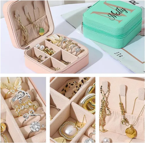 Miniatura 3 de Joyero personalizado con inicial y nombre, organizador de viaje para dama de honor, regalos de cumpleaños para mujeres (diseño inicial 02)