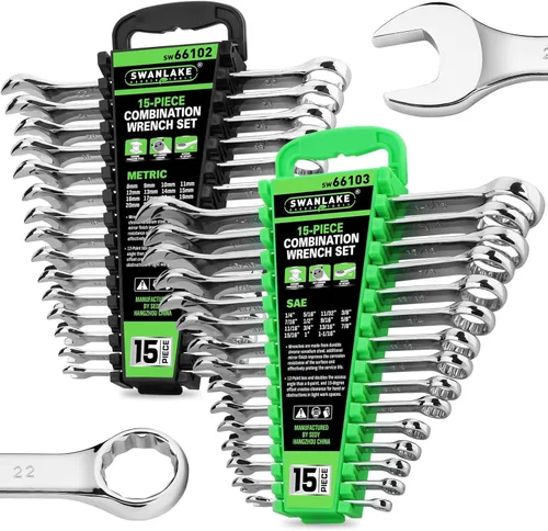 Miniatura 14 de SWANLAKE GARDEN TOOLS Juego de llaves SAE de 15 piezas, juego de llaves combinadas premium con muesca en V, SAE de 1/4" a 1", par máximo, 12 puntos