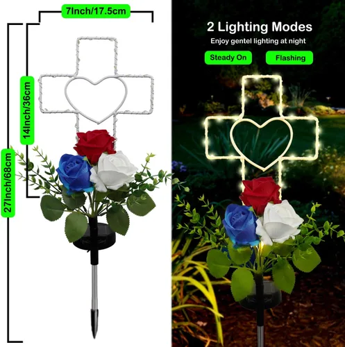 Miniatura 6 de Lmtocs Decoraciones solares para el Día de los Caídos, luces de cruz, decoraciones del 4 de julio, luces conmemorativas al aire libre, decoraciones