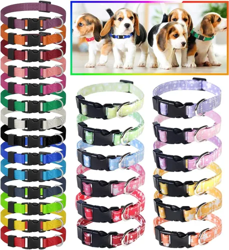 Miniatura 13 de YOY Juego de 25 collares de nailon suave para identificación de cachorros, ajustables, reutilizables, lavables, bandas de identificación de mascotas