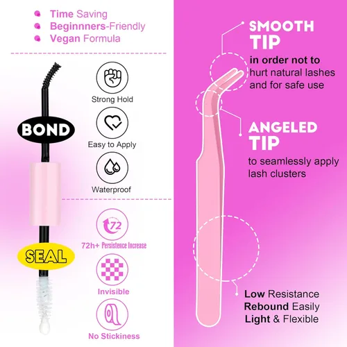Miniatura 5 de Kit de extensión de pestañas Pawotence DIY 280 piezas, racimos de pestañas, kit de extensión de pestañas, 9-16mm, 30D, 40D, pestañas individuales